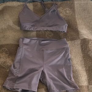 PINK Victoria's Secret Purple Athletic Shorts and Bra Set